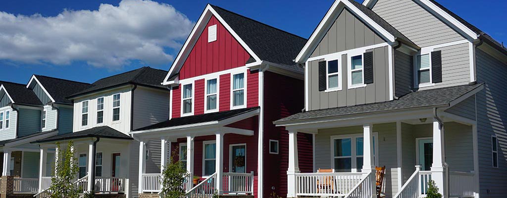 Neighborhood Street with Red and Gray Row Houses